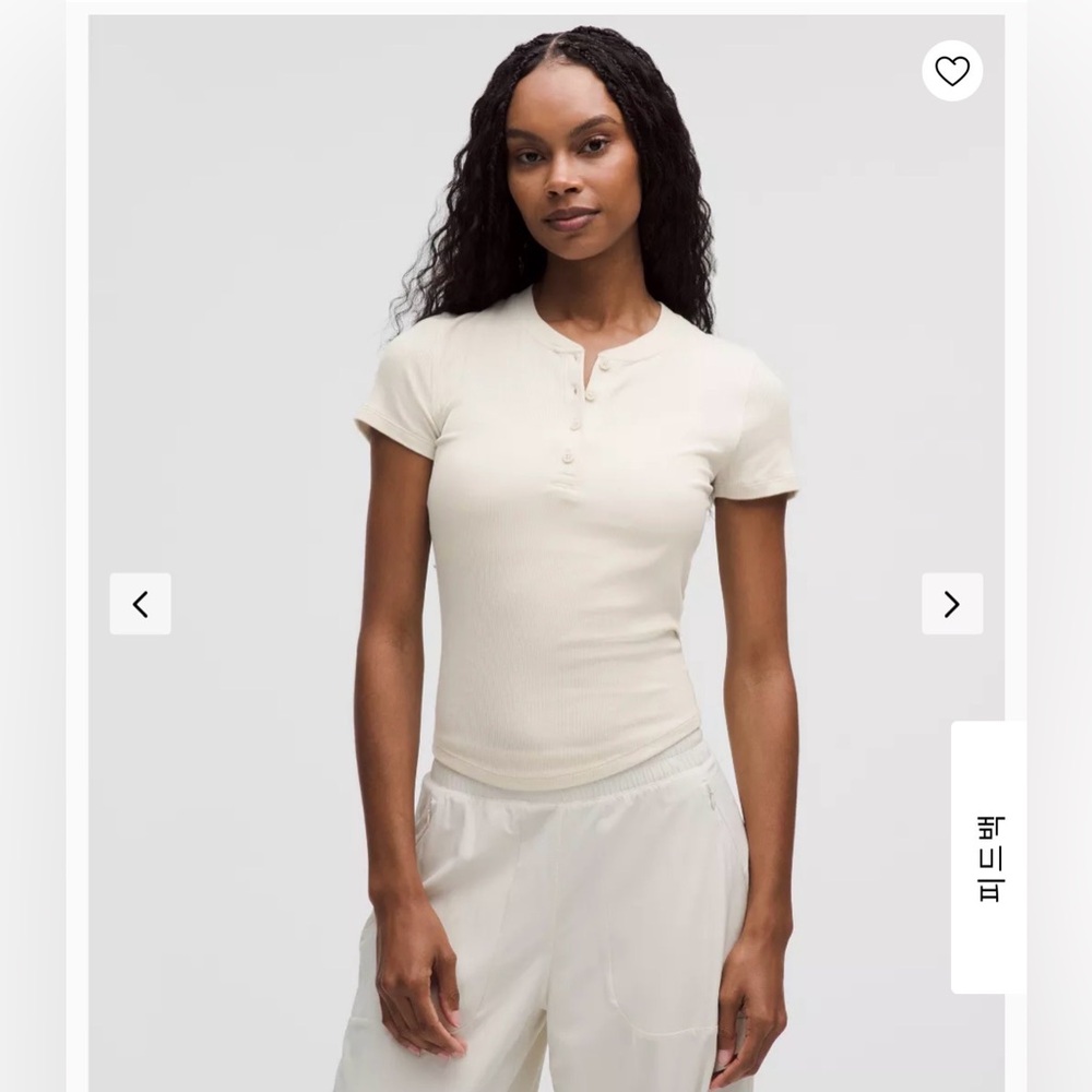 LULULEMON Hold Tight Short-Sleeve Henley T-Shirt (Ivory) - Size 6